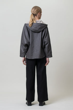 Short Coated Linen Rain Jacket with Hood LYJA graphite grey