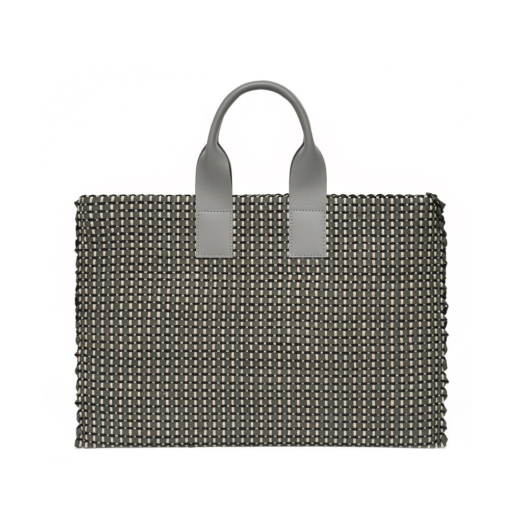 Handwoven Office Bag AUSTĖ #32 dark grey leather and linen
