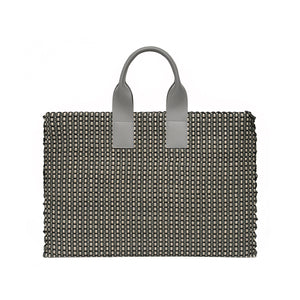 Handwoven Office Bag AUSTĖ #32 dark grey leather and linen