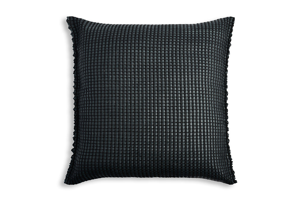 Handwoven Cushion Cover AUSTĖ black leather and linen