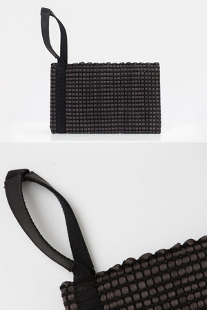Handwoven Clutch Bag AUSTĖ #12 choco leather and linen