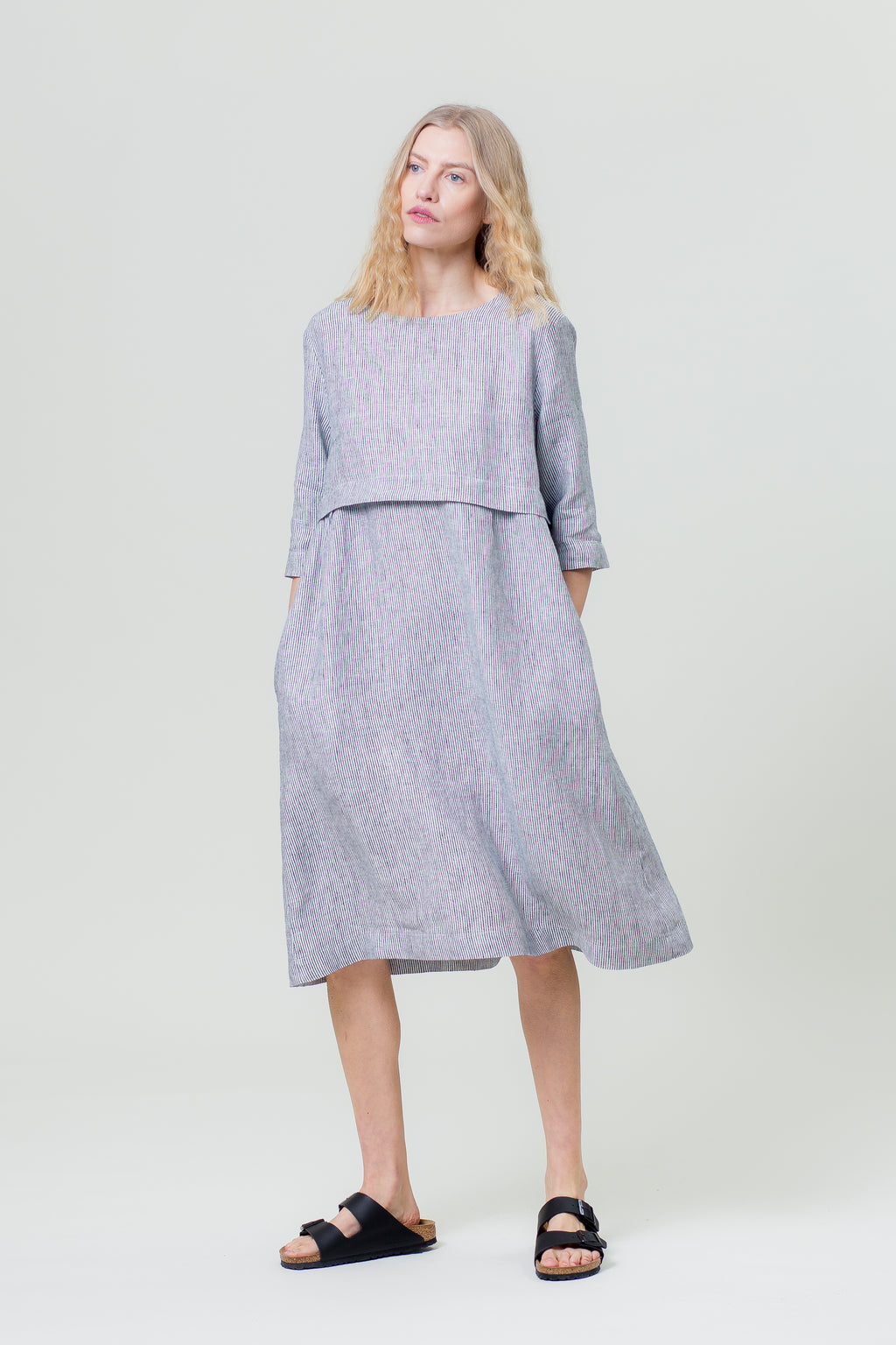 Linen Dress MONIKA stripes white/blue