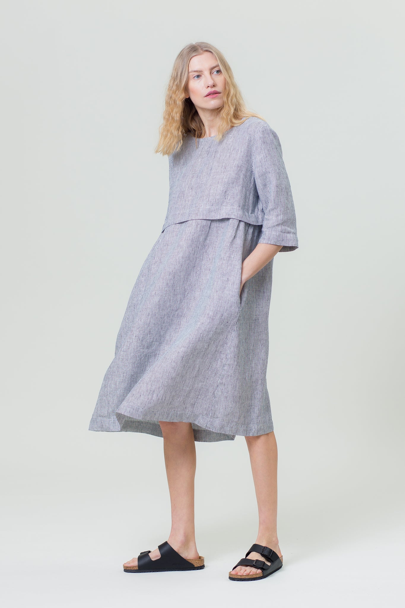 Linen Dress MONIKA stripes white/blue