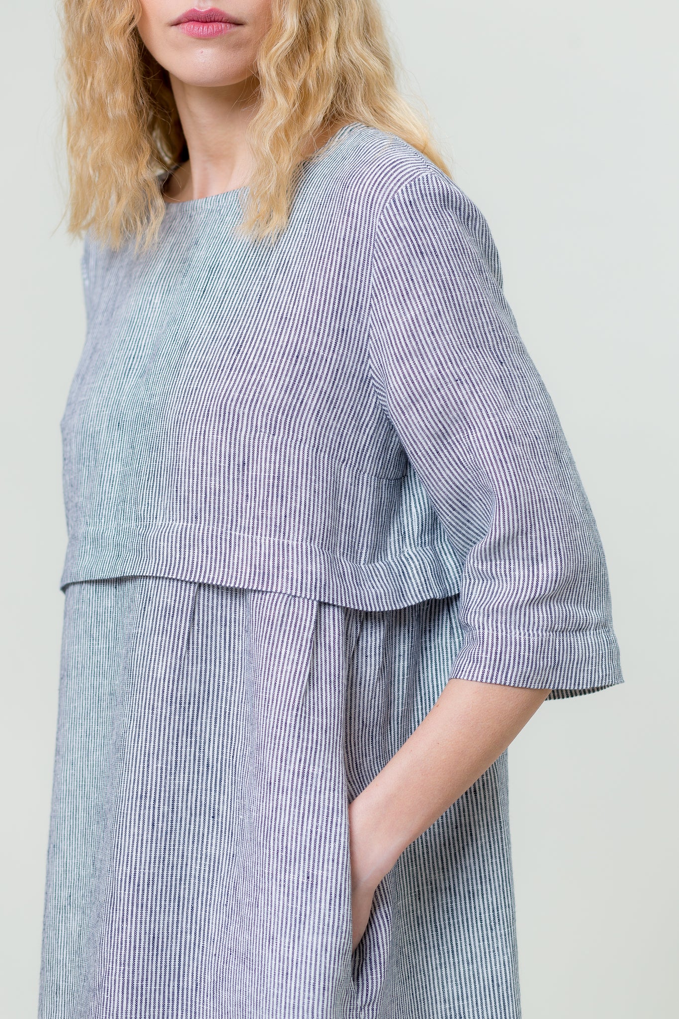 Linen Dress MONIKA stripes white/blue