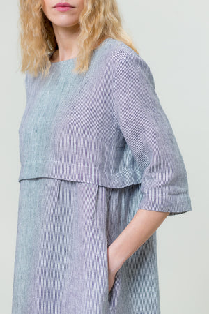 Linen Dress MONIKA stripes white/blue