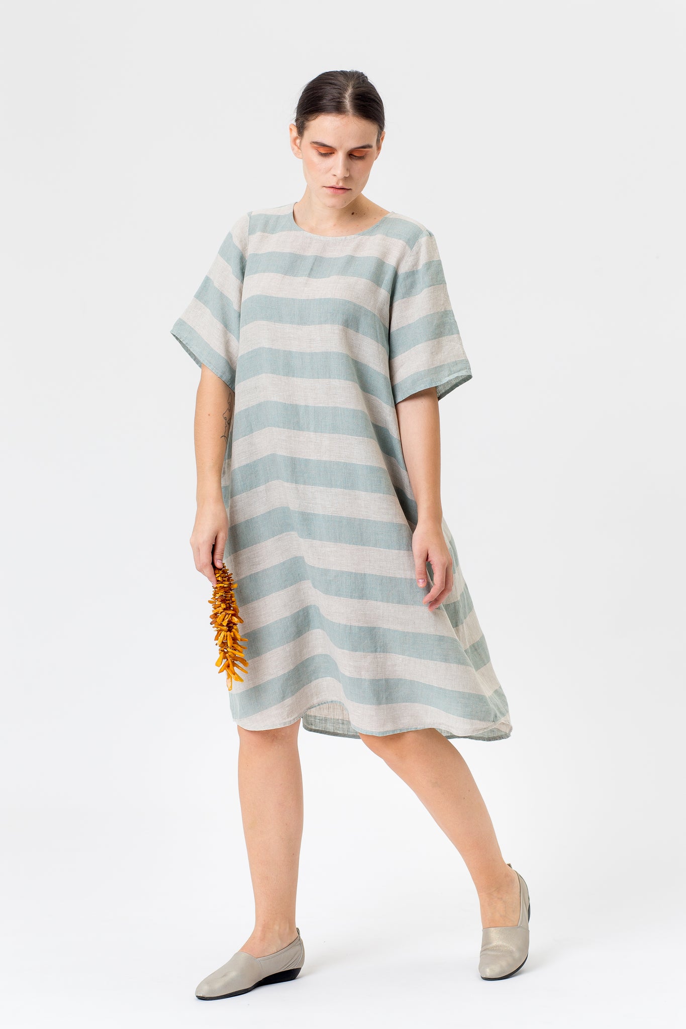 Linen Dress JŪRA mint stripes