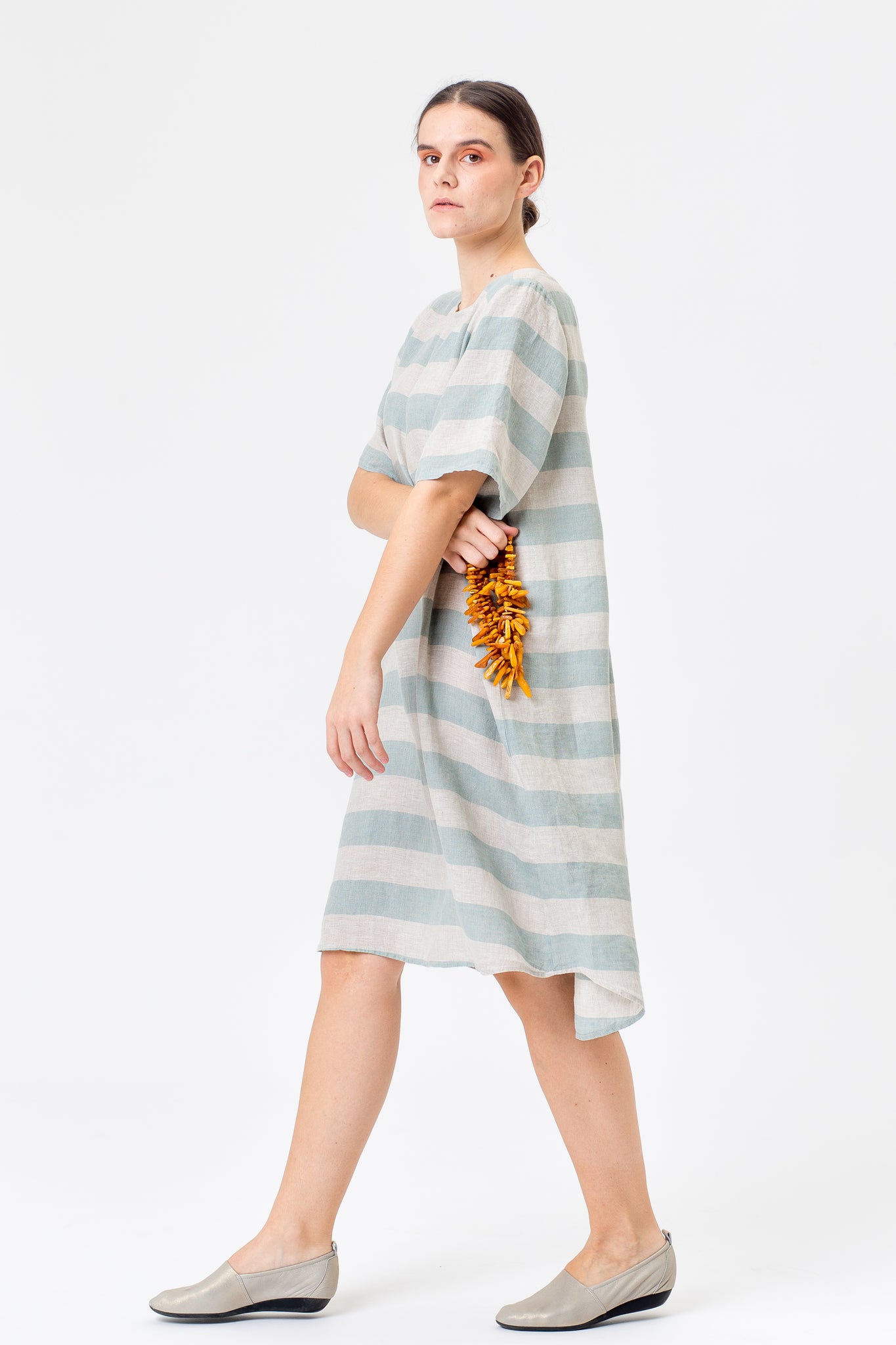 Linen Dress JŪRA mint stripes