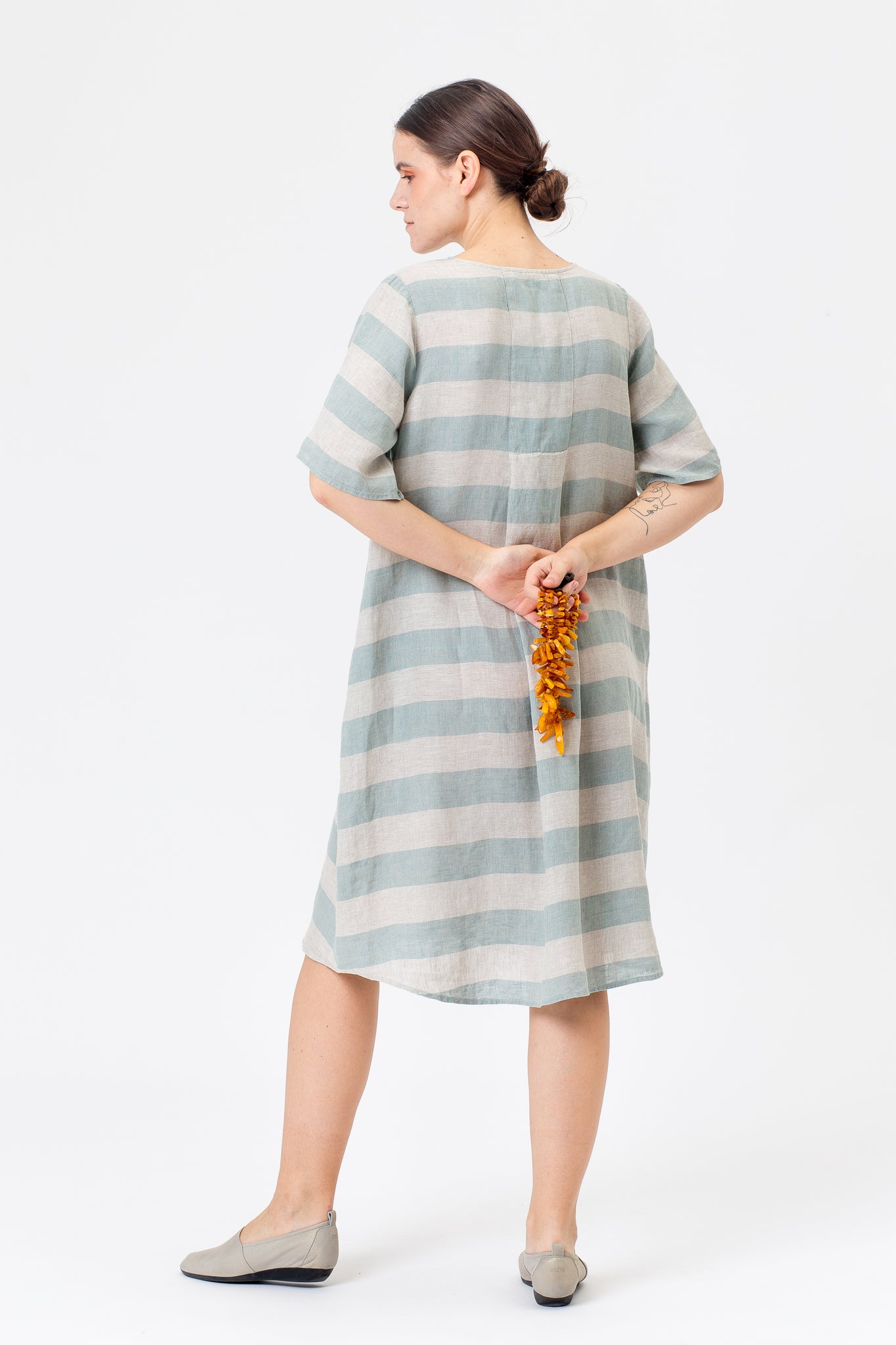 Linen Dress JŪRA mint stripes