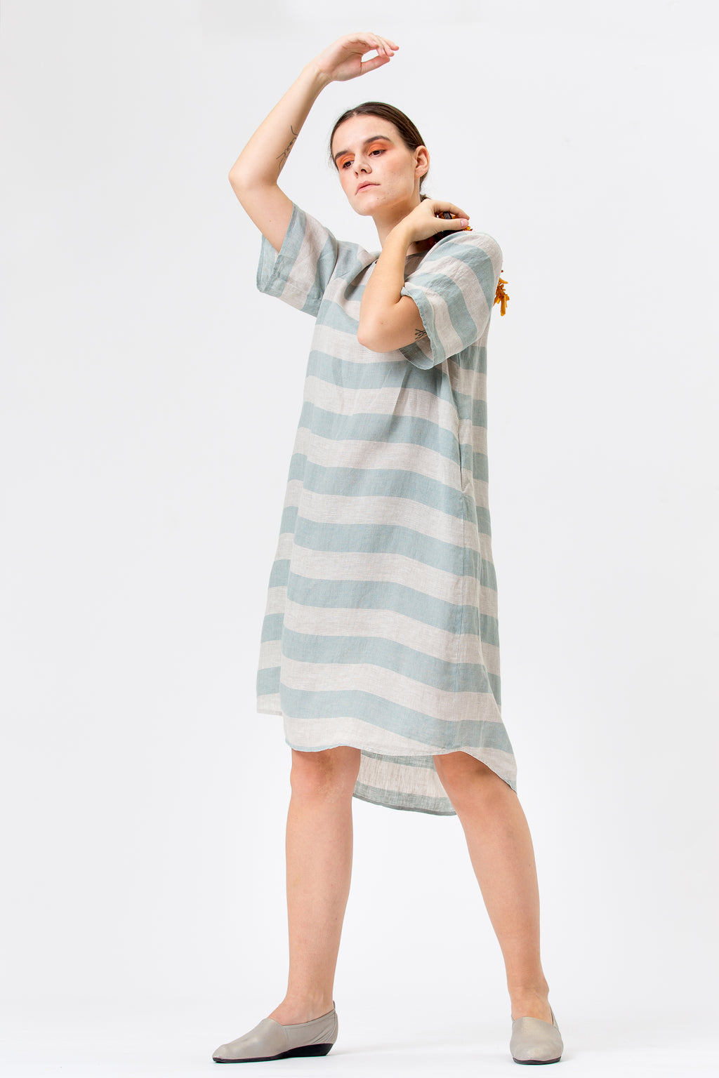 Linen Dress JŪRA mint stripes