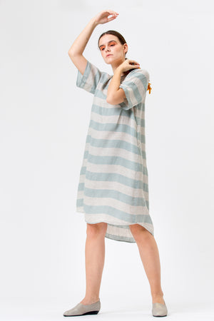Linen Dress JŪRA mint stripes