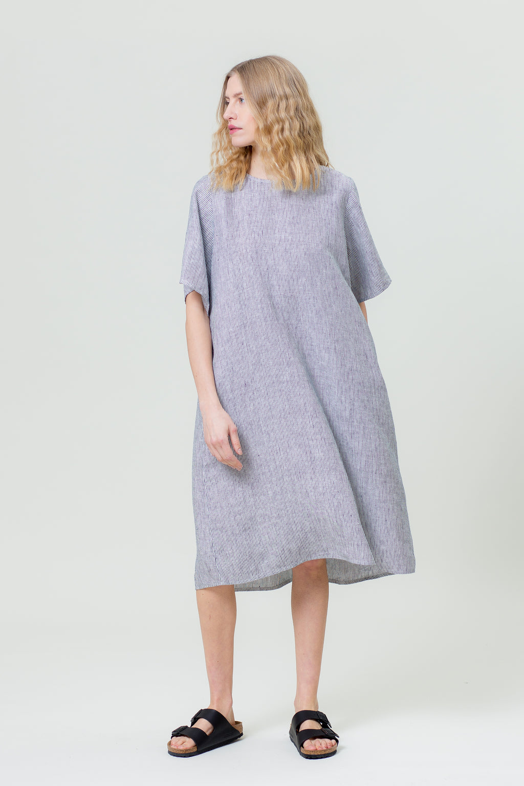 Linen Dress JŪRA white and blue stripes