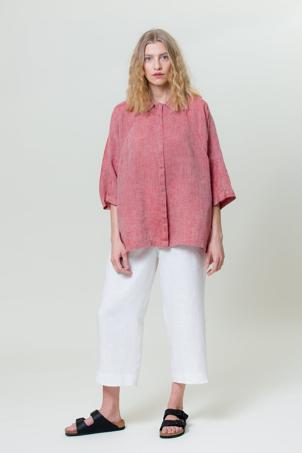 Linen Shirt GINTĖ sunset red