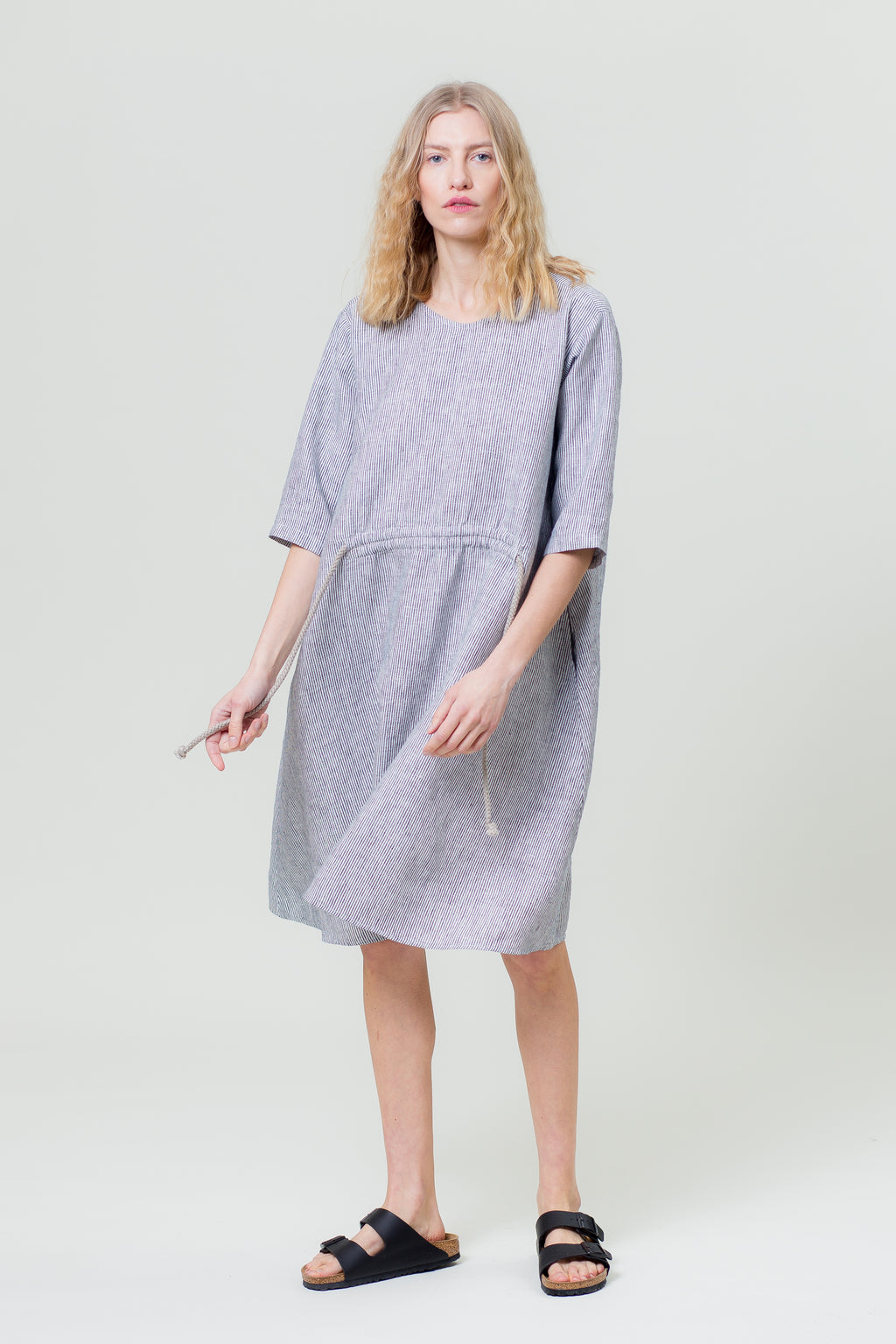 Linen Dress JURGA blue and white stripes