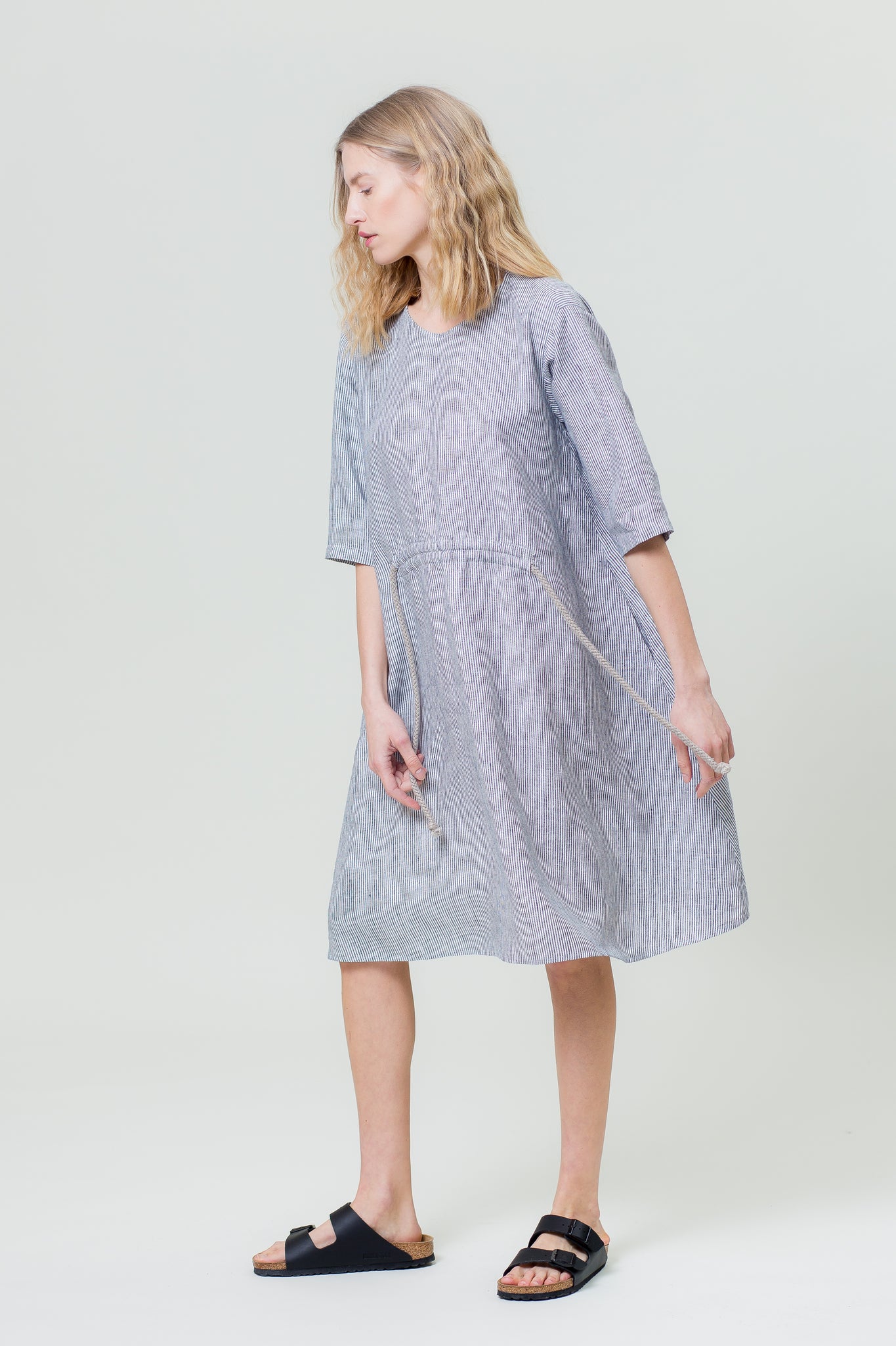 Linen Dress JURGA blue and white stripes