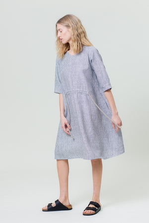 Linen Dress JURGA blue and white stripes