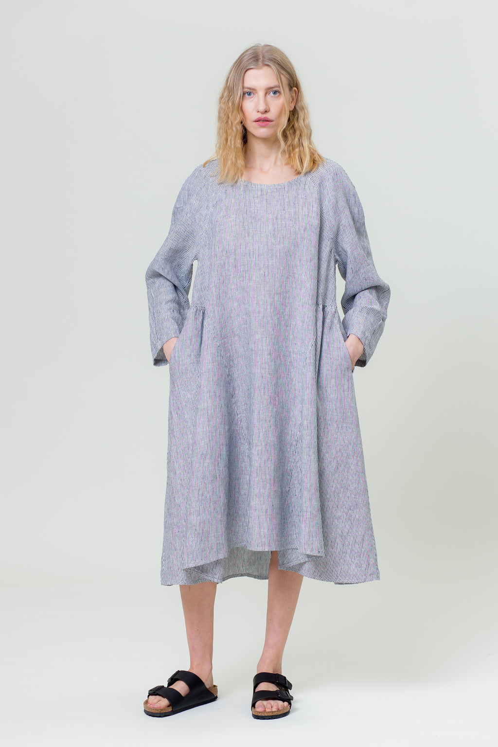 Linen Dress AISTE blue and white stripes