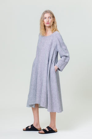 Linen Dress AISTE blue and white stripes