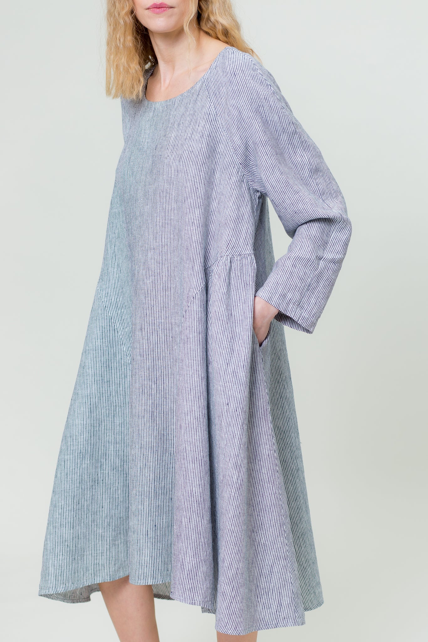 Linen Dress AISTE blue and white stripes
