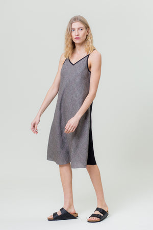Linen Dress SIMA grey and black