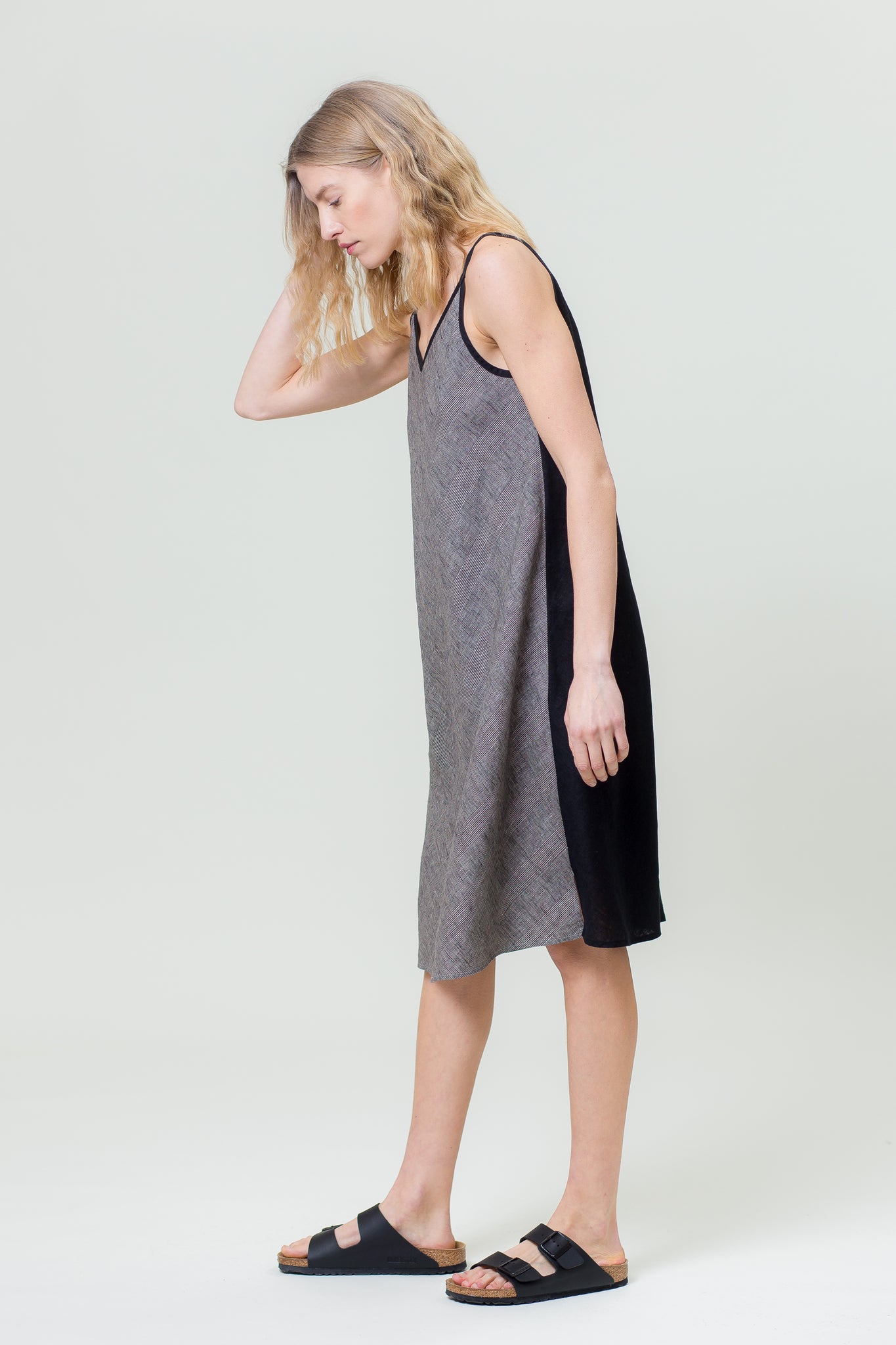 Linen Dress SIMA grey and black