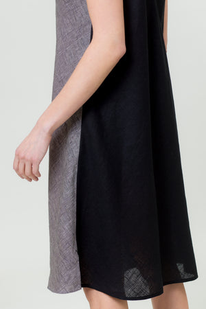 Linen Dress SIMA grey and black