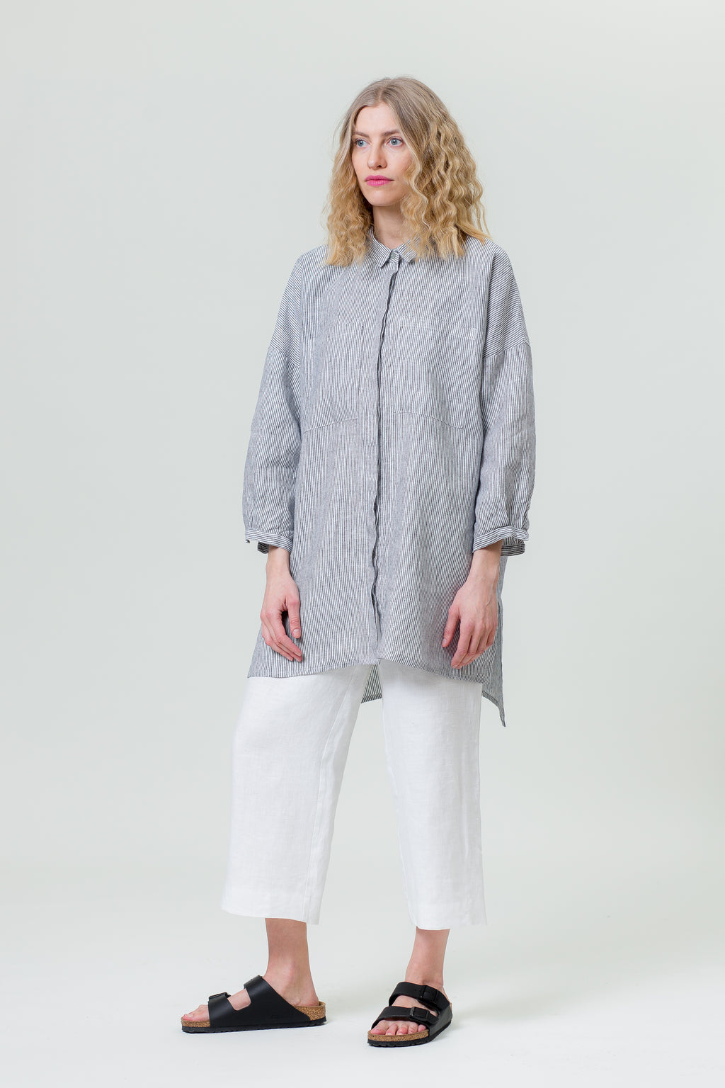Linen Shirt VANDA white and blue stripes