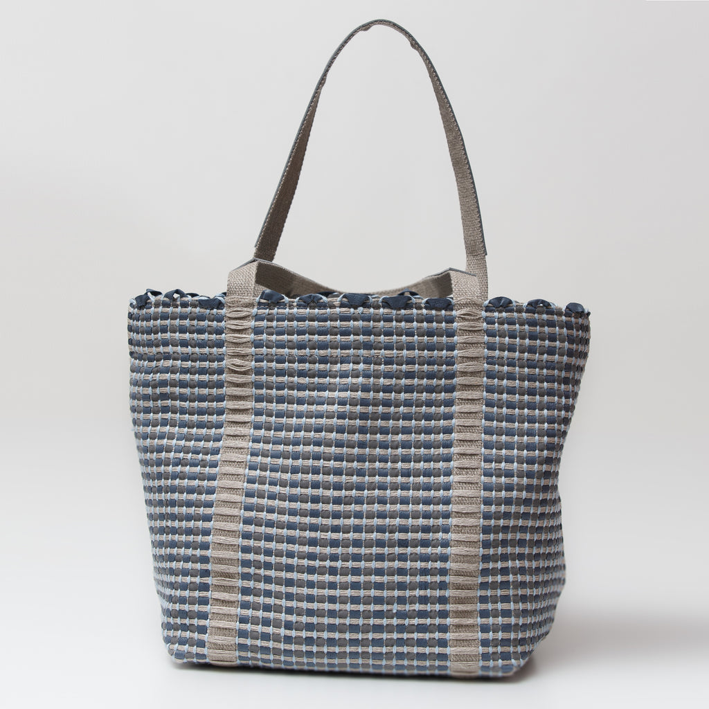 Handwoven Tote Bag AUSTĖ #01 blue/reflective