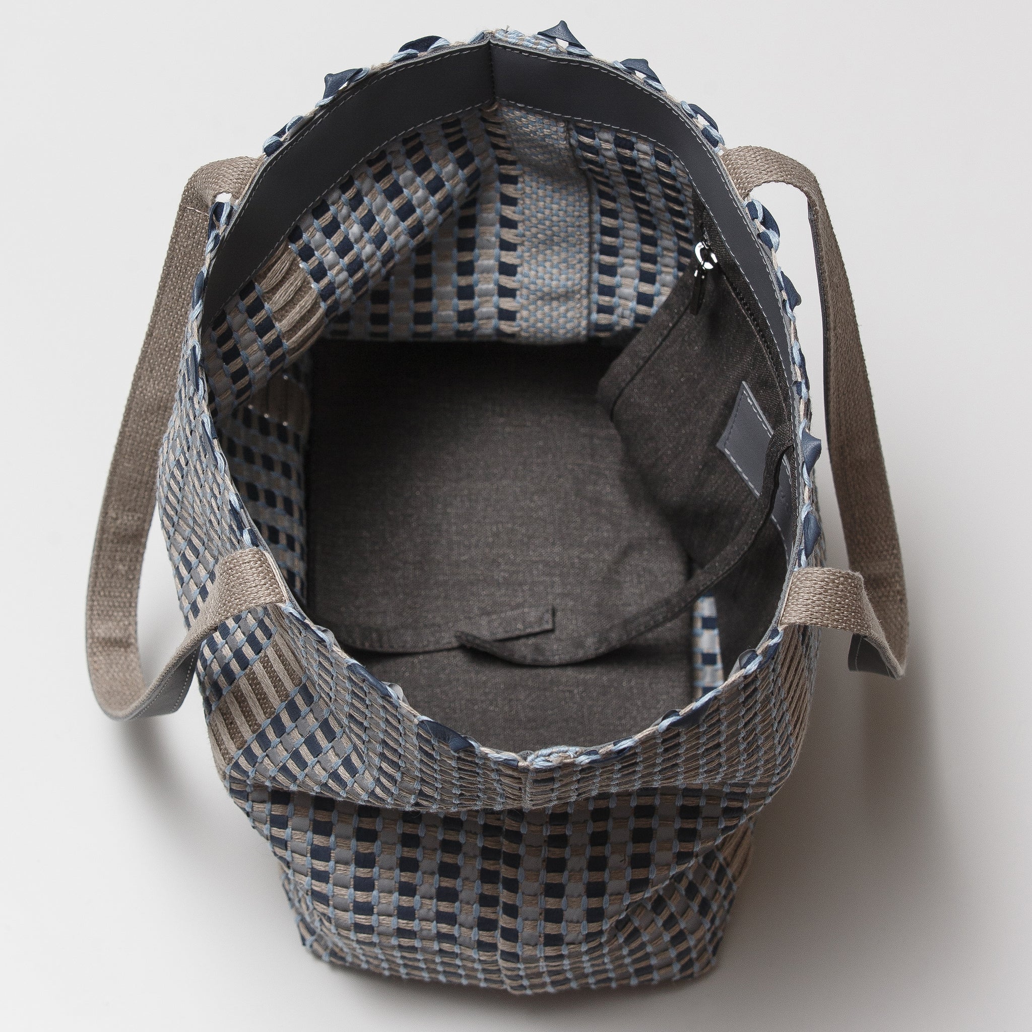 Handwoven Tote Bag AUSTĖ #01 blue/reflective