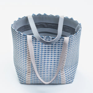 Handwoven Bag AUSTE #20 blue leather and reflective