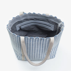 Handwoven Bag AUSTE #20 blue leather and reflective