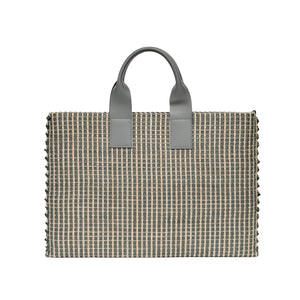 Handwoven Office Bag AUSTĖ #32 light grey leather and linen
