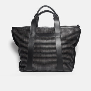 Handwoven Traveling Bag AUSTĖ #37 black leather and linen