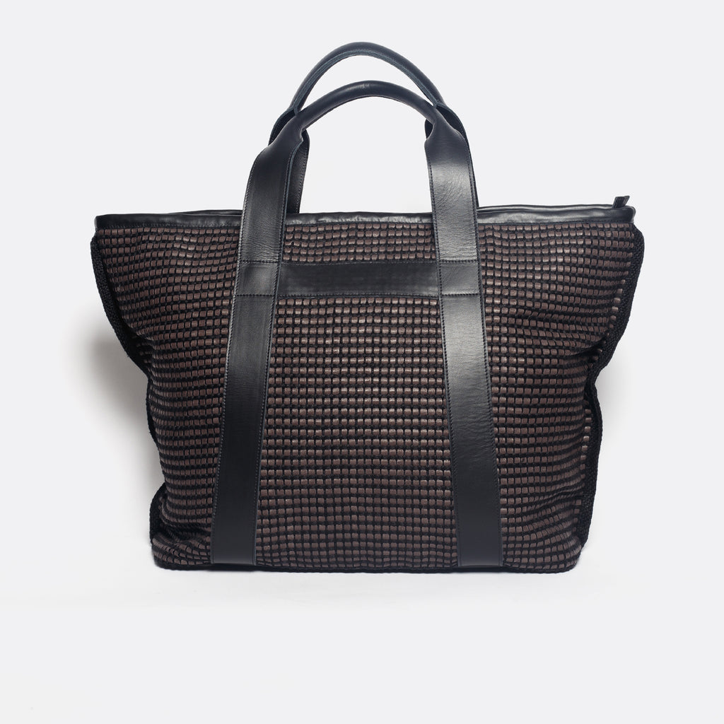 Handwoven Traveling Bag AUSTĖ #37 choco leather and linen