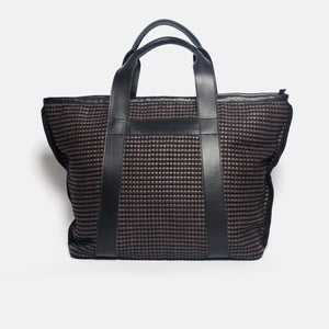 Handwoven Traveling Bag AUSTĖ #37 choco leather and linen