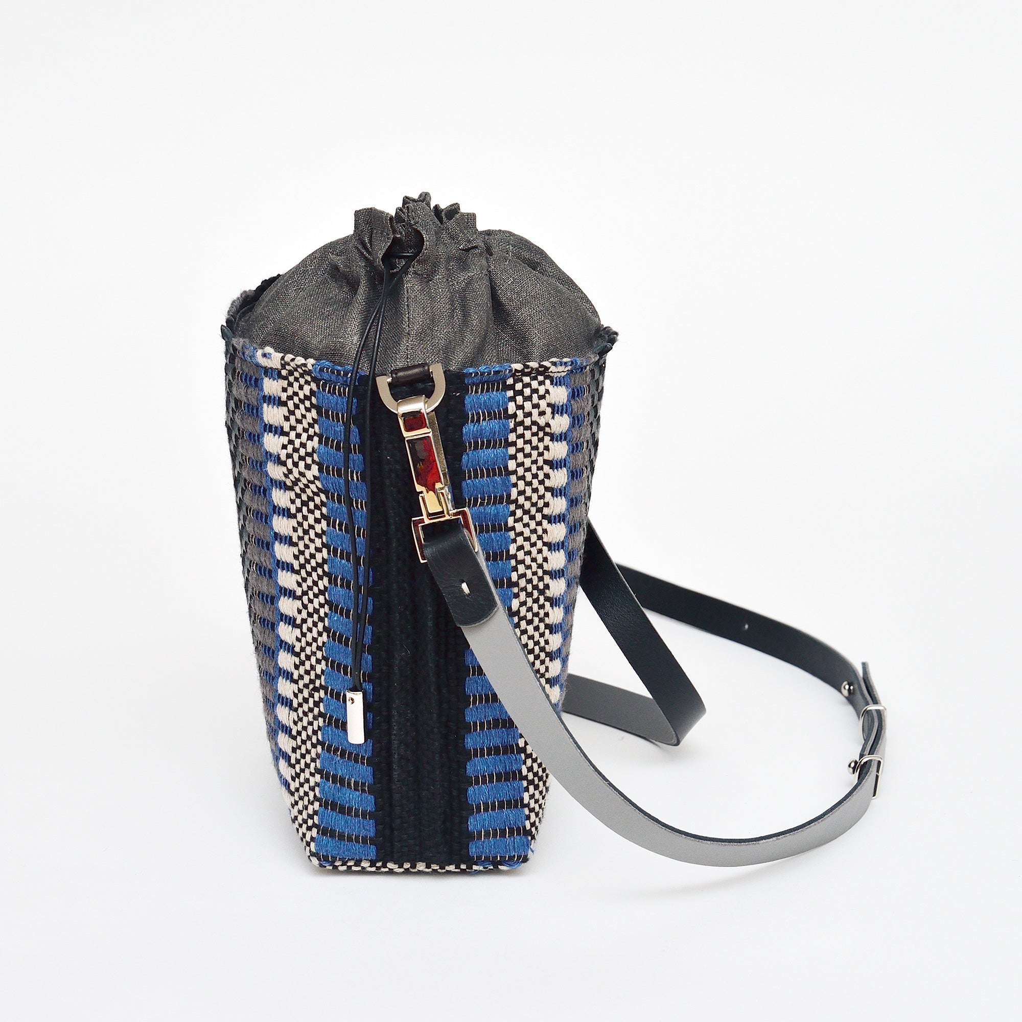 Handwoven Bag AUSTĖ #40 blue/silver linen and leather