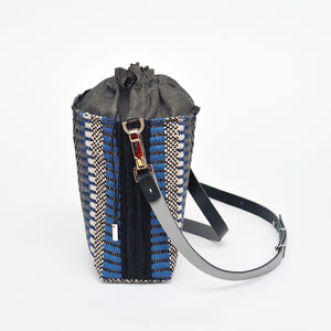 Handwoven Bag AUSTĖ #40 blue/silver linen and leather