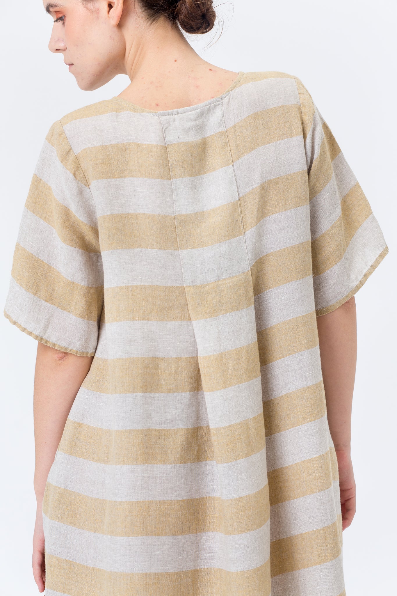 Linen Dress JŪRA gold yellow stripes