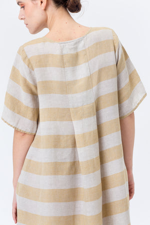 Linen Dress JŪRA gold yellow stripes