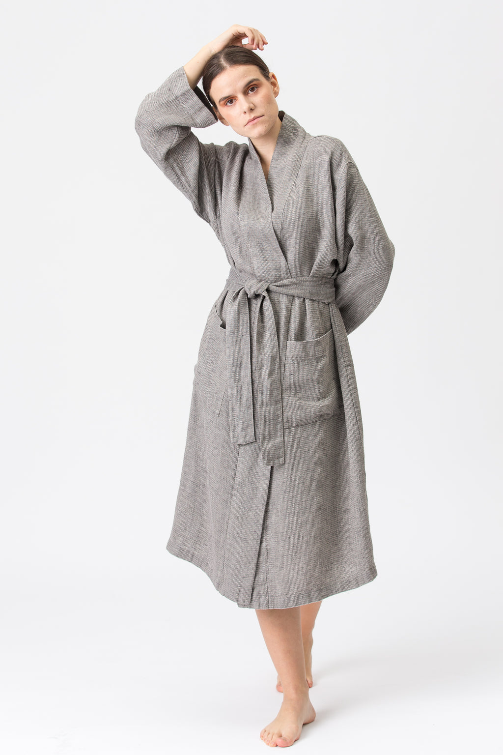 Linen Kimono-Bathrobe SMILTĖ graphite grey