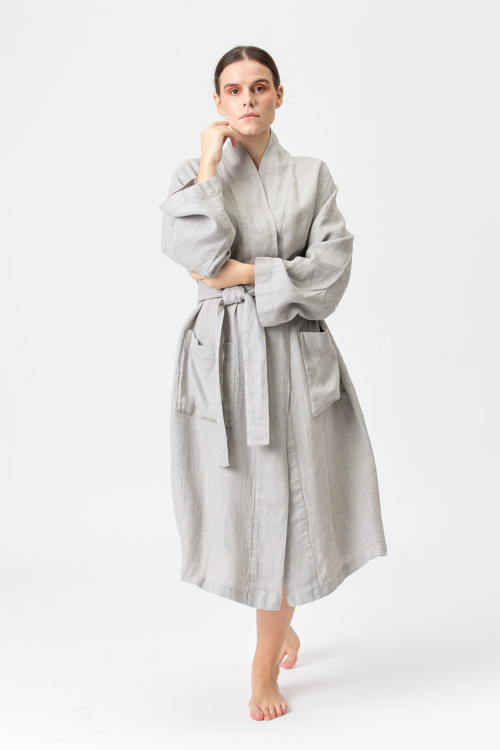Linen Kimono-Bathrobe SMILTĖ smoke grey