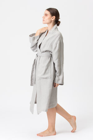 Linen Kimono-Bathrobe SMILTĖ smoke grey