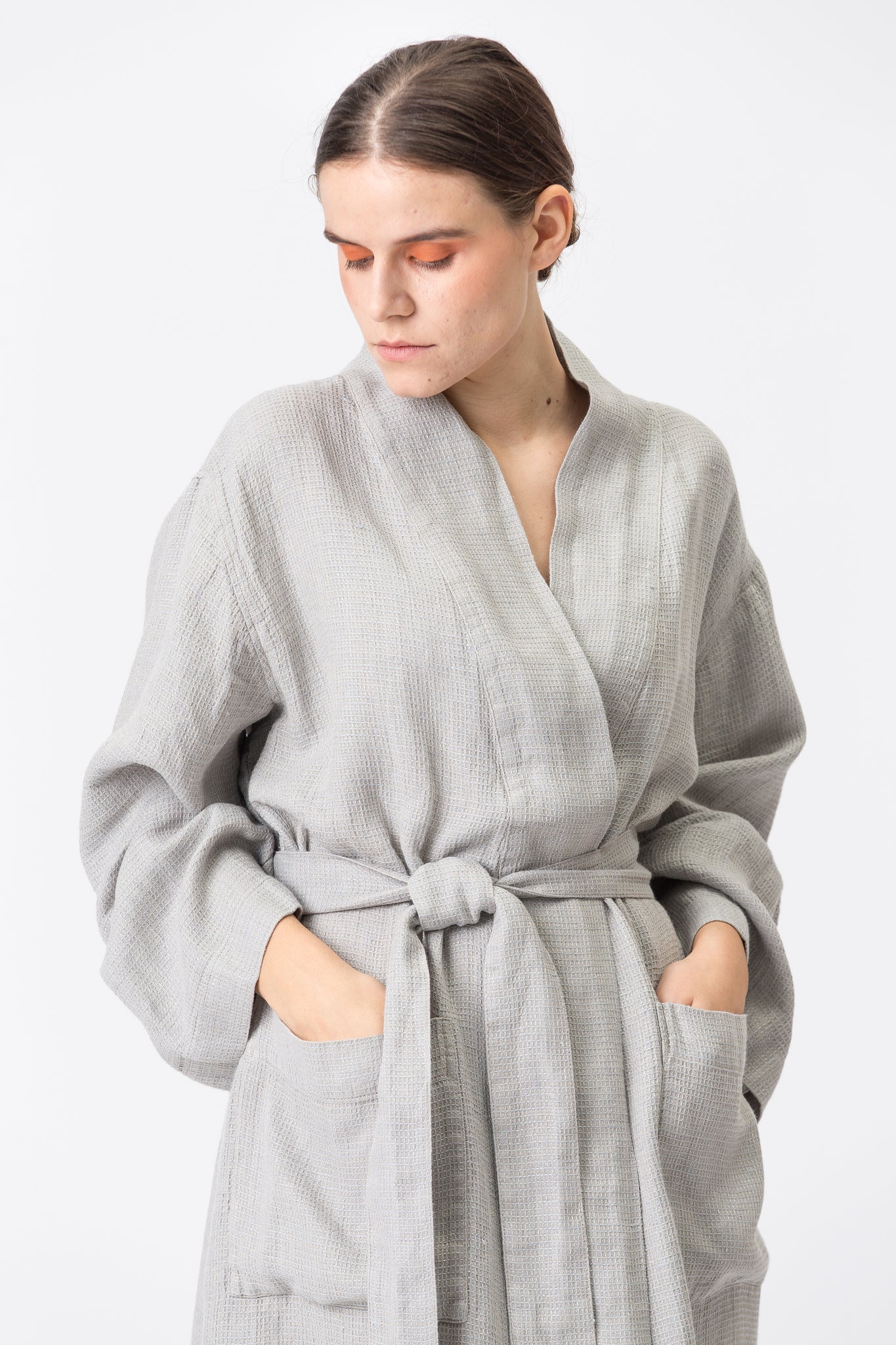 Linen Kimono-Bathrobe SMILTĖ smoke grey