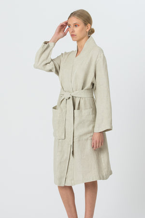 Linen Kimono-Bathrobe SMILTĖ sand beige