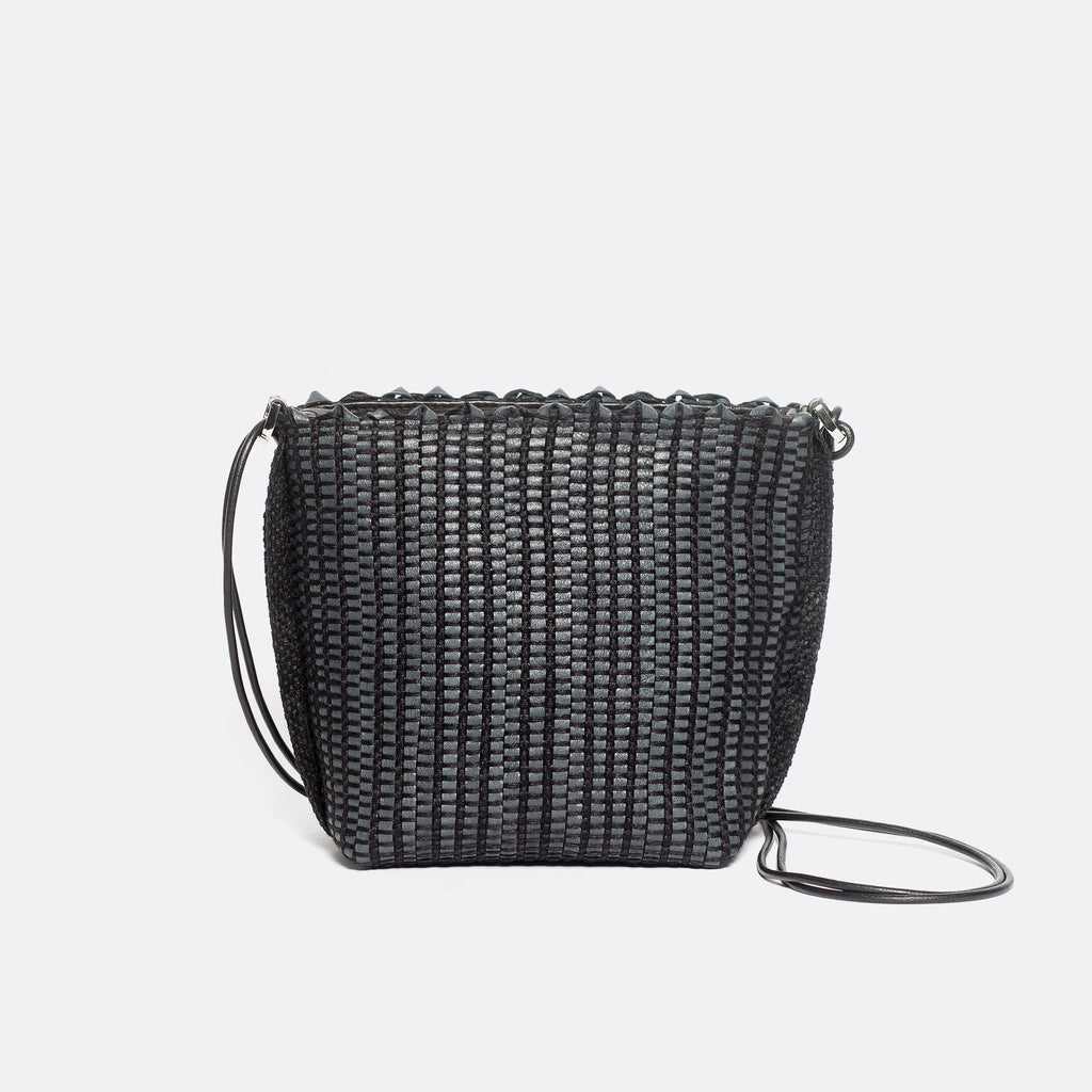 Handwoven Bag AUSTĖ #36 black leather and linen